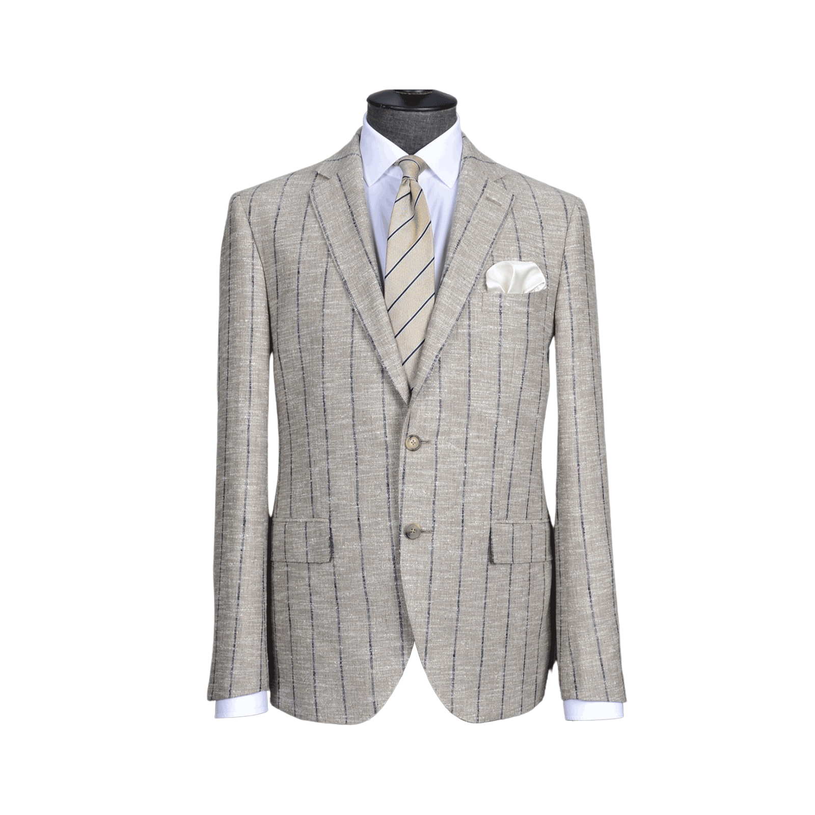 BEIGE AND BLACK CHALK PINSTRIPE – Tailor On The Road